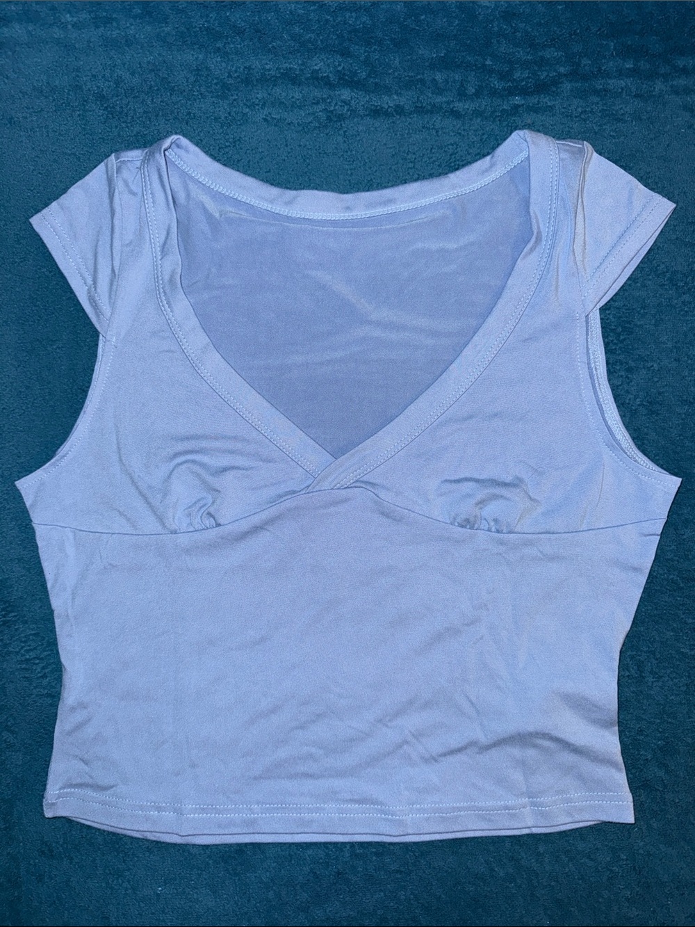 SHEIN Dusty Blue Cropped V-Neck Tee